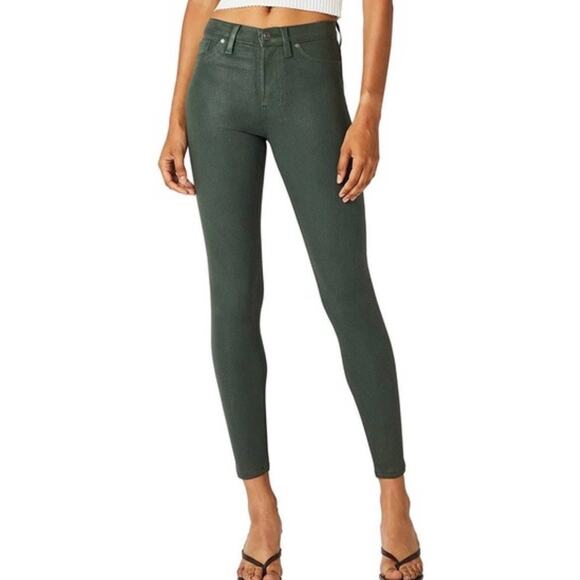 HUDSON Barbara High Waist Super Skinny Ankle Crop Green Coated Stretch Jeans - Picture 1 of 9